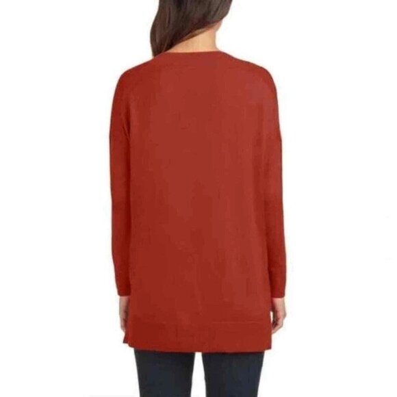 Matty M Women's V-Neck Pullover Sweater With Side Slits , Brick, L - Picture 4 of 4